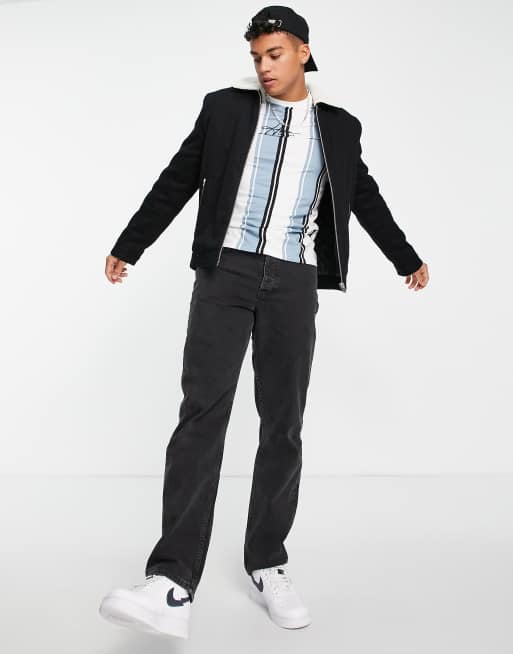 Contrast striped sleeve script logo sweatshirt cheap