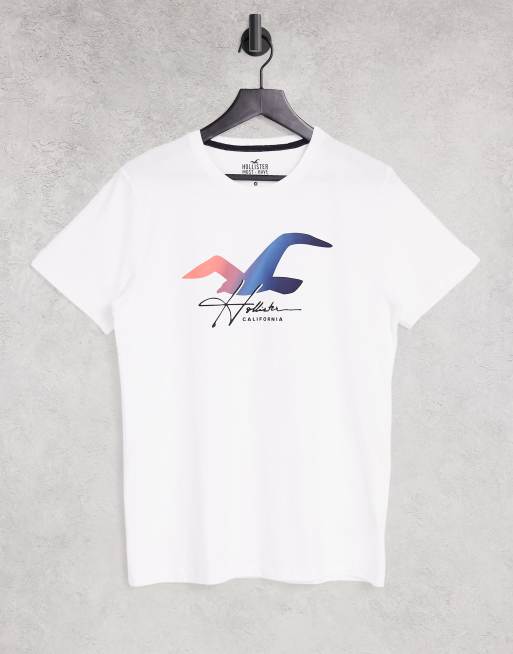 Hollister front logo ombre print T-shirt in black to white