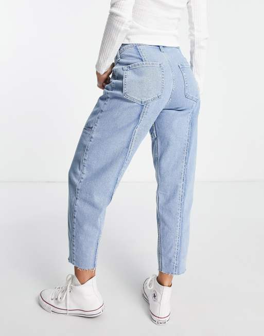 Hollister seam detail boyfriend jeans in mid wash blue