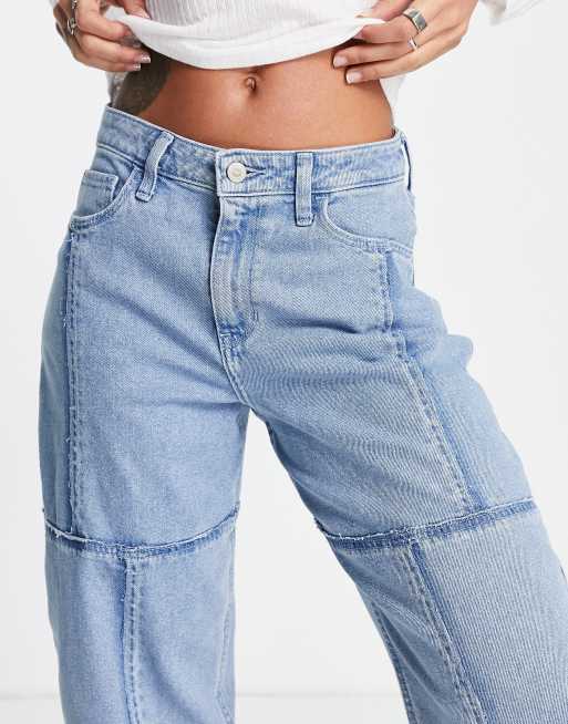 Hollister seam detail boyfriend jeans in mid wash blue