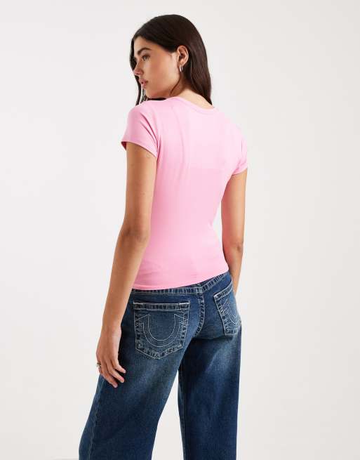 Hollister seamless baby tee in bubblegum pink, 3 of 4