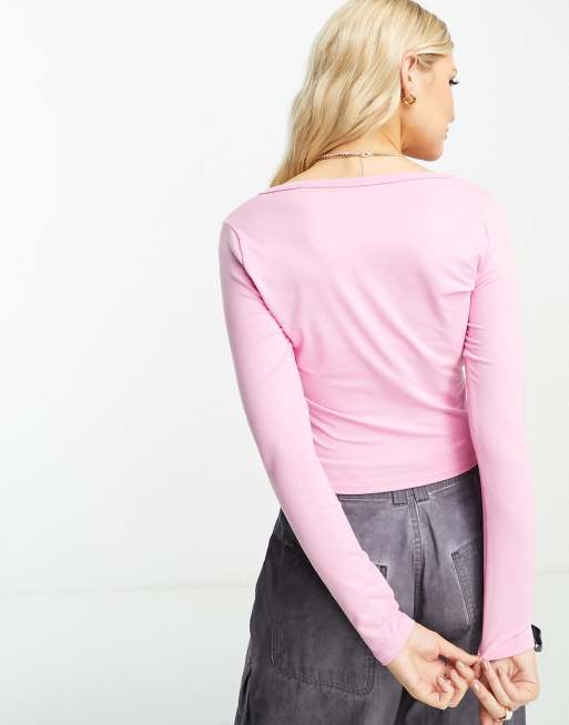 Hollister seamless henley long sleeve top in pink