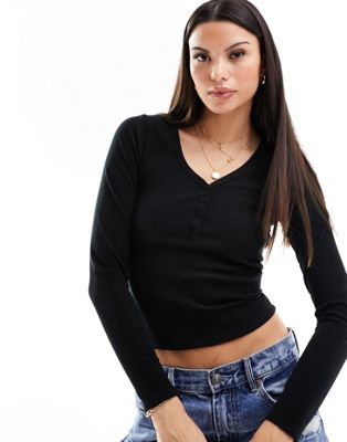 Hollister seamless icon henley top in black