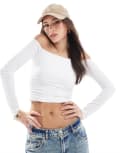 [Hollister] Hollister seamless long sleeve shirred off the shoulder wrap top in white XXL Bright white