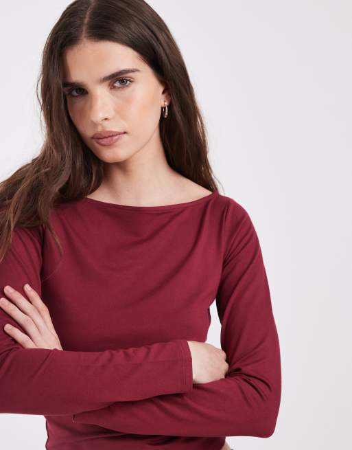 Hollister seamless long sleeve slash neck top in burgundy, 2 of 4