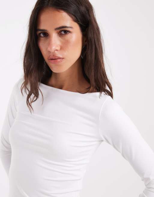 Hollister seamless long sleeve slash neck top in white, 1 of 4