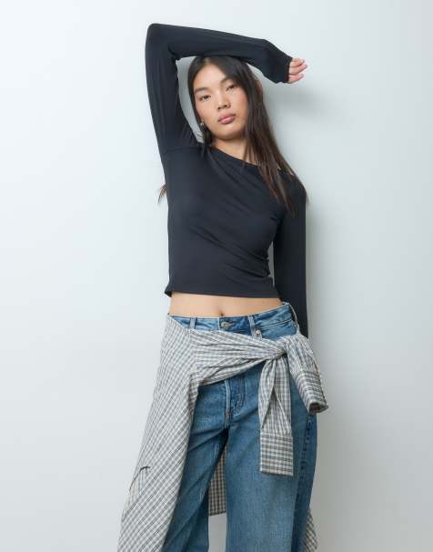Hollister seamless long sleeve top in black