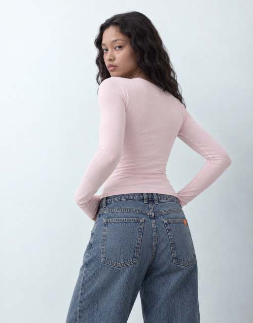 Hollister seamless long sleeve top in light pink, 9 of 9