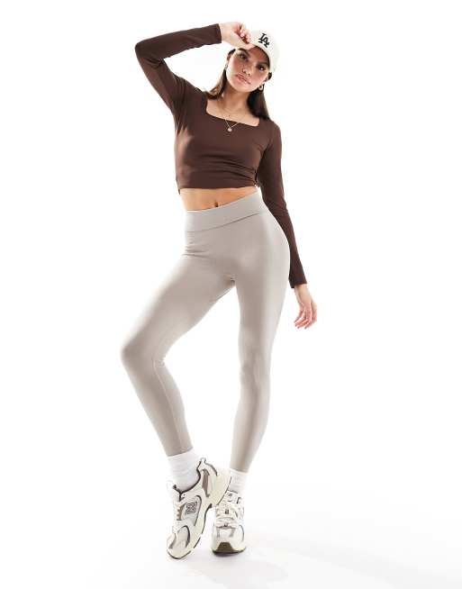 Hollister seamless long sleeve top with square neckline in brown, 3 of 4