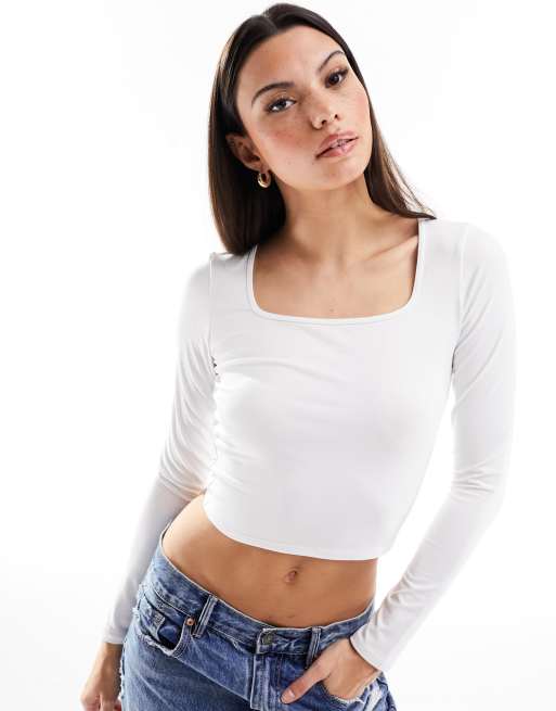 Hollister Long Sleeve T-Shirt Crop Top Women's X-Small XS White