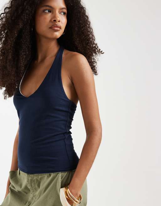 Hollister seamless reversible halterneck top in grey and navy, 3 of 4