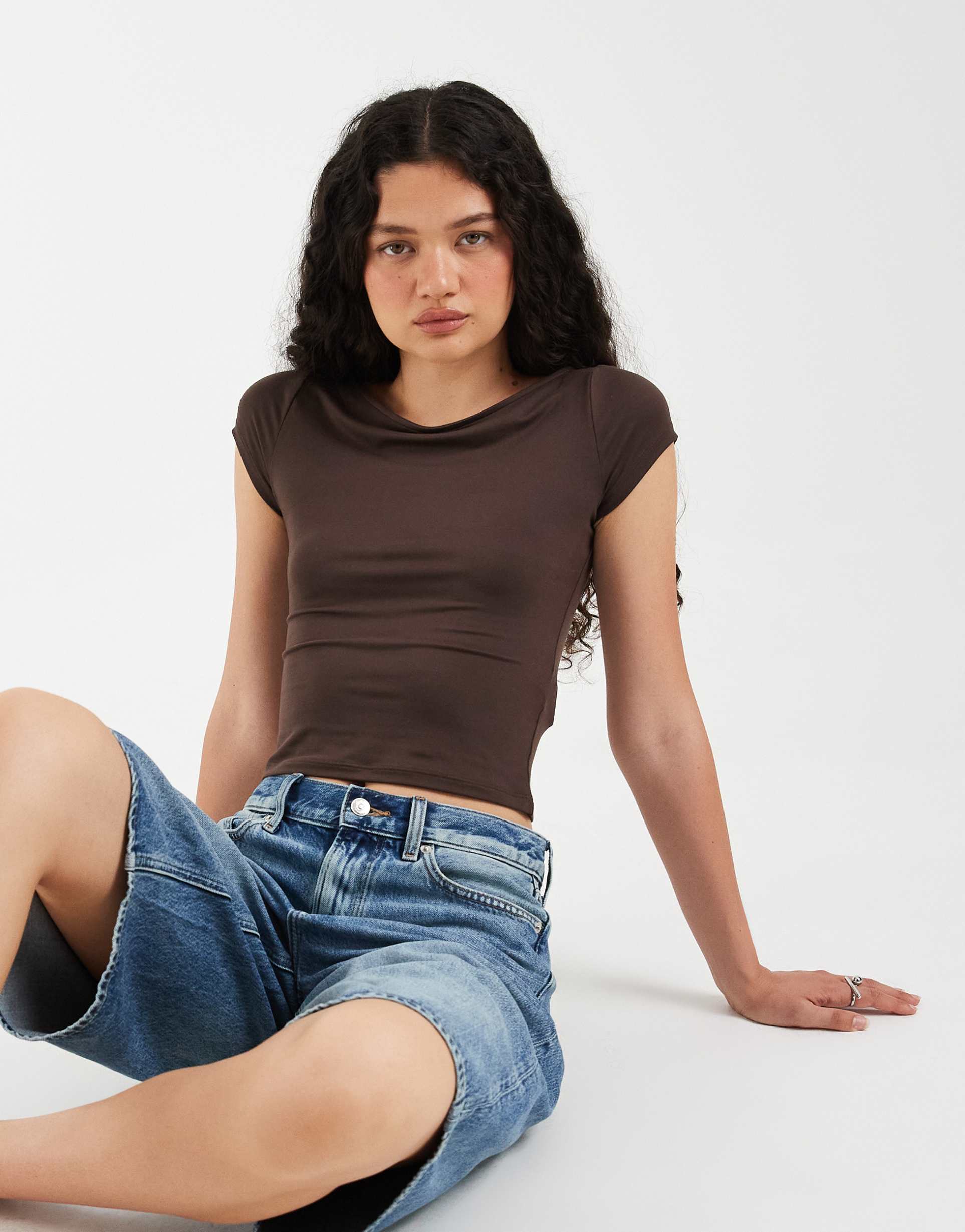 hollister seamless slash neck top in brown