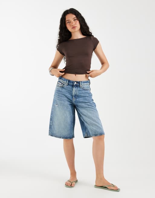 Hollister seamless slash neck top in brown, 3 of 4