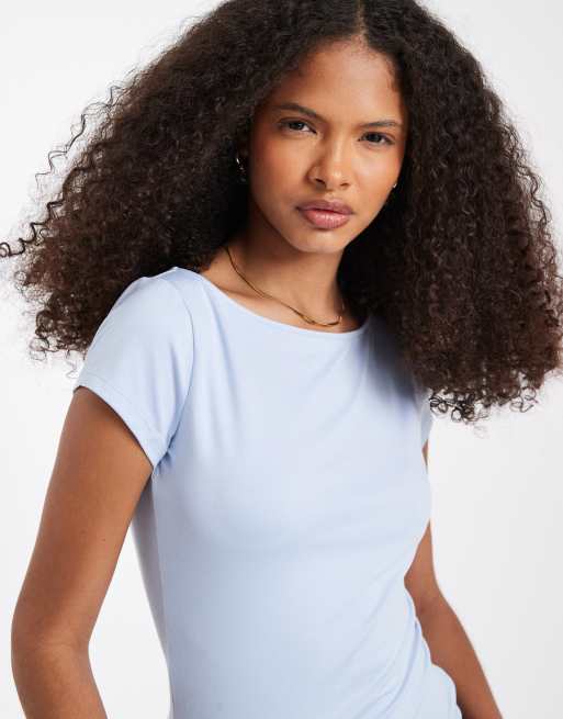 Hollister seamless slash neck top in powder blue