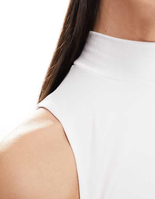 Hollister seamless sleeveless top with mock neck in white ASOS