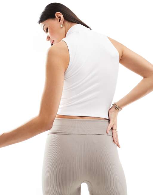 Hollister seamless sleeveless top with mock neck in white