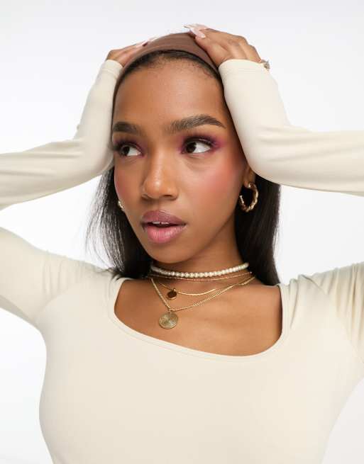Hollister seamless square neck long sleeve top in cream, 2 of 4