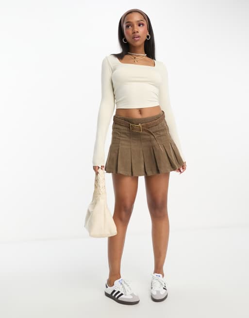 Hollister seamless square neck long sleeve top in cream, 4 of 4