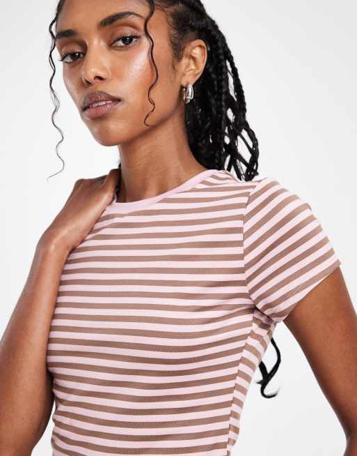 Hollister seamless t-shirt in pink stripes, 2 of 4