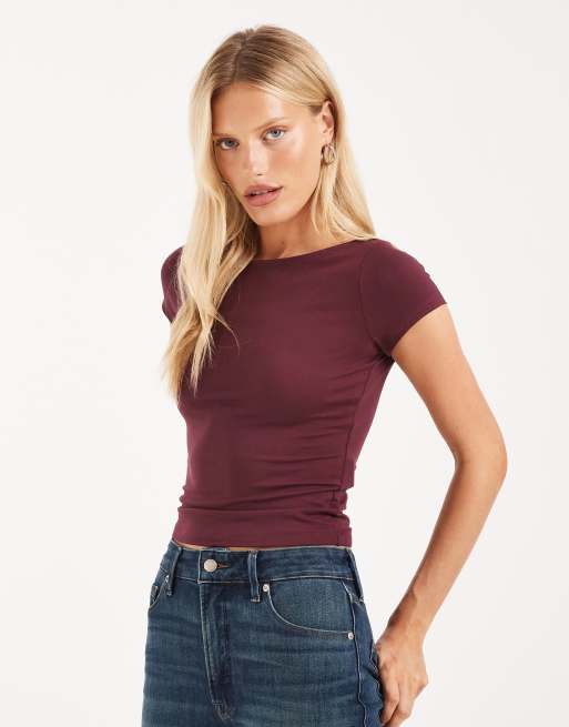 Hollister seamless topp med sned halsringning i burgundy, 1 av 4