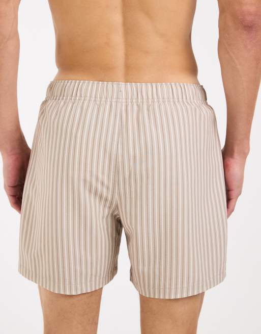 Hollister – Seersucker-Badeshorts in Beige gestreift, 5 von 5