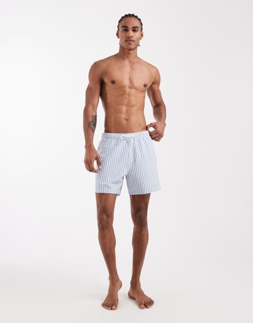 Hollister – Seersucker-Badeshorts in Blau gestreift, 2 von 5