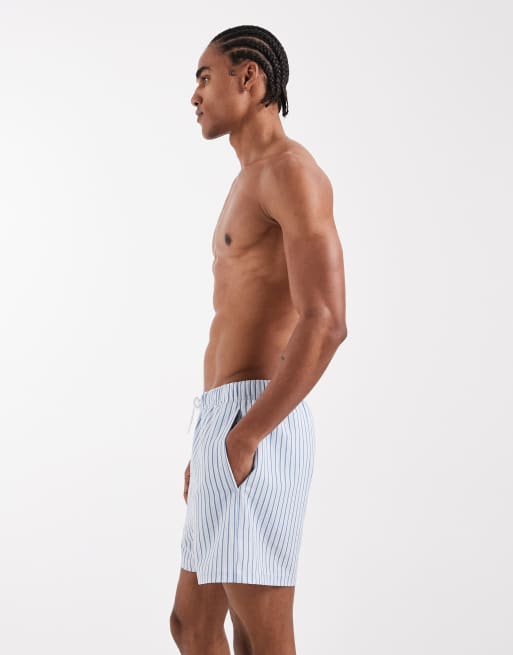 Hollister – Seersucker-Badeshorts in Blau gestreift, 3 von 5