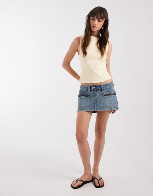 Hollister – Sehr kurzer Jeans-Skort in mittelblauer Waschung, 3 von 5