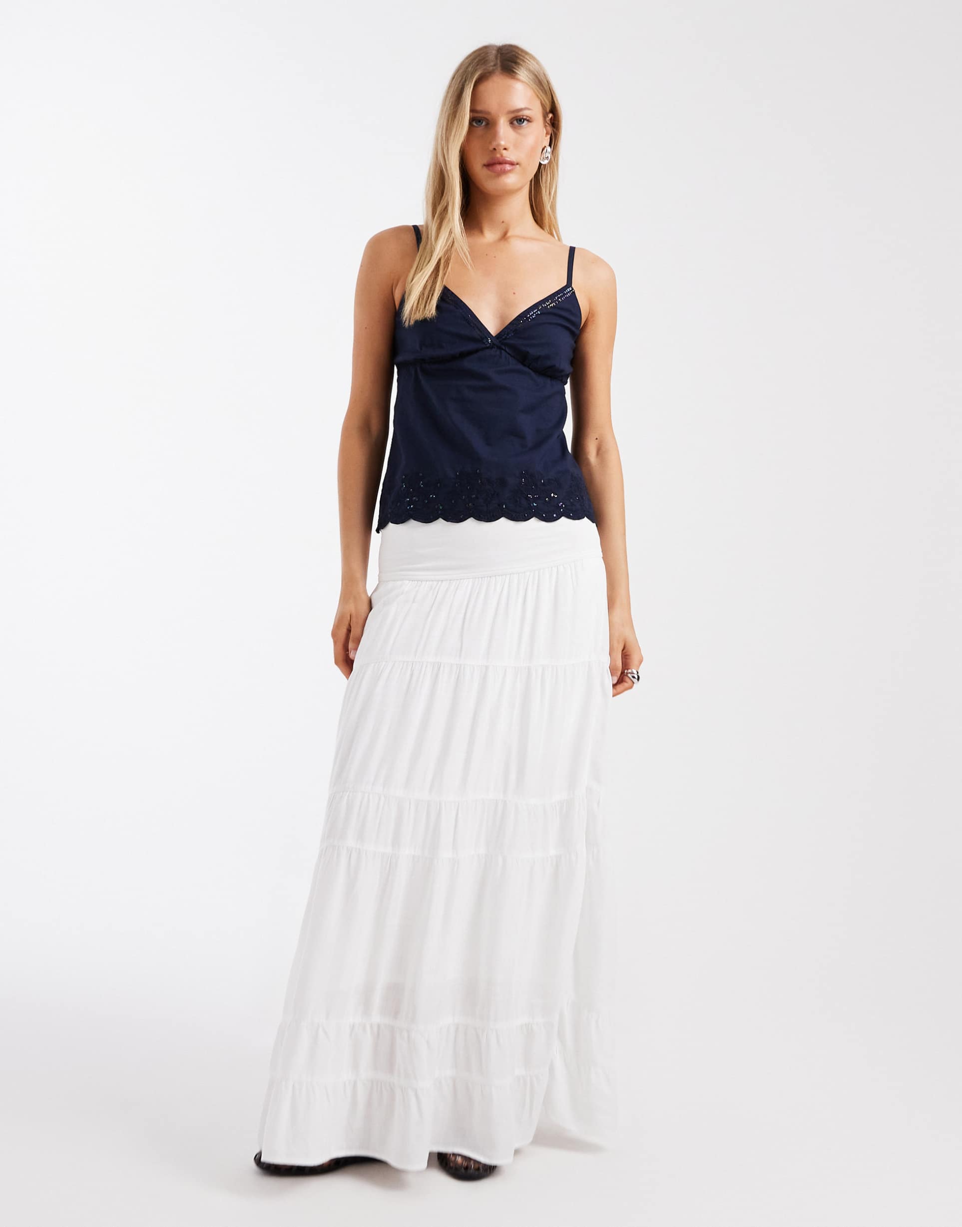 hollister sequin scalloped hem cami top in navy