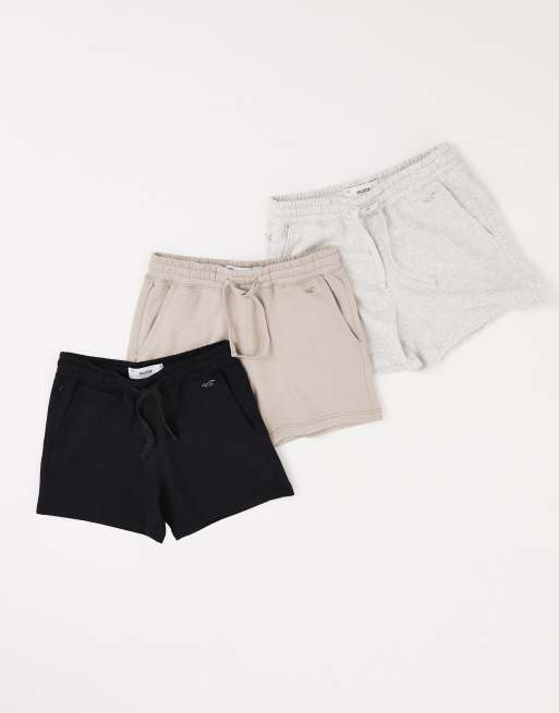 Hollister - Set van 3 5-inch shorts van jersey in grijs, beige en zwart