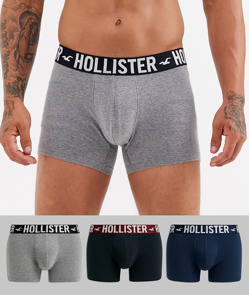 Hollister - Set van 3 effen boxershorts met logo-tailleband in zwart/grijs/marineblauw-Multi