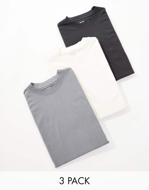 Hollister - Set van 3 rechte T-shirt in wit, grijs en zwart