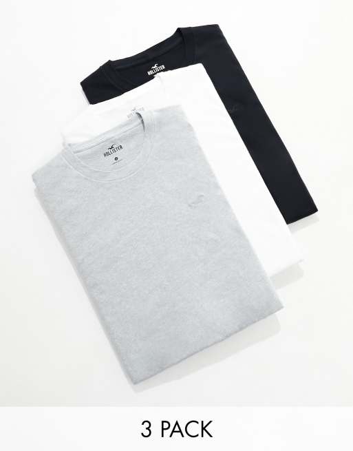 Hollister - Set van 3 T-shirts in wit, grijs en zwart