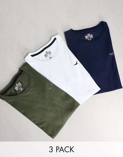 Hollister - Set van 3 T-shirts met iconisch logo in marineblauw/groen/blauw