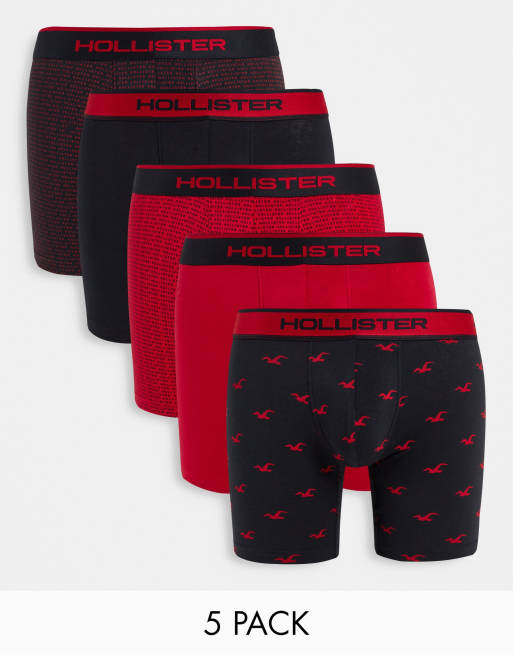 Hollister Set van 5 boxershorts bedekt met logoprints en met merknaam op de tailleband in zwart met rood