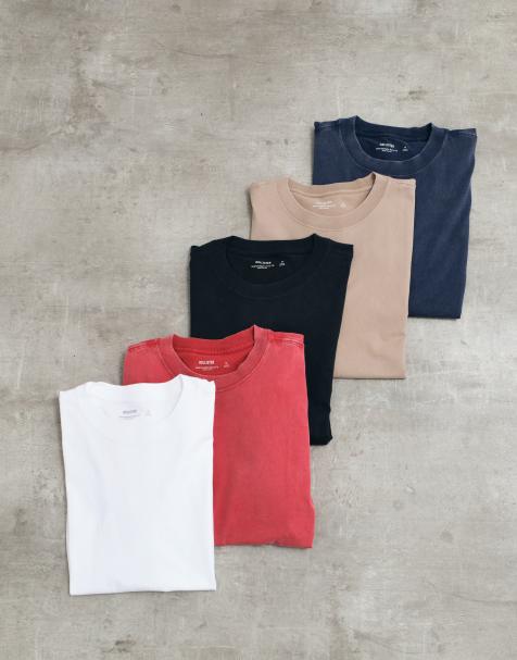 Hollister set van 5 boxy heavyweight T-shirt in wit, rood en zwart - view 1