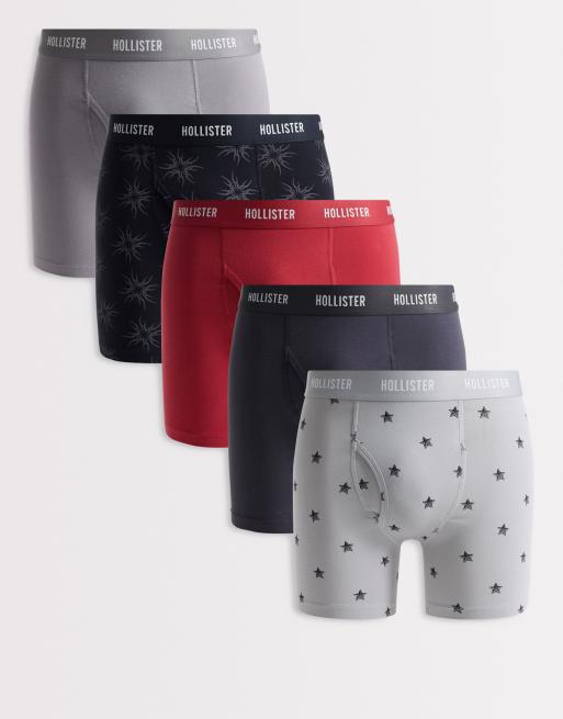 Hollister - Set van 5 lange boxershorts met logoband in multi effen