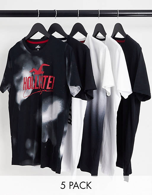 Hollister - Set van 5 T-shirts met logoprint voor en achter in multi