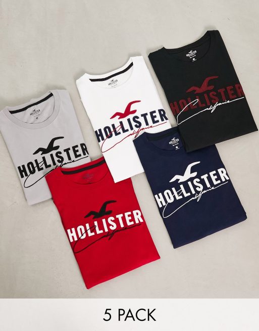 Hollister Set van 5 tech T shirts met groot logo in multi