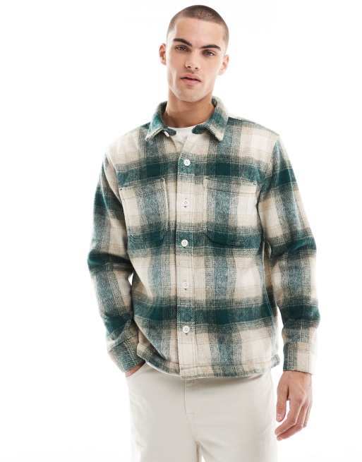 Hollister - Shacket van flanel met ruitmotief in crème en groen
