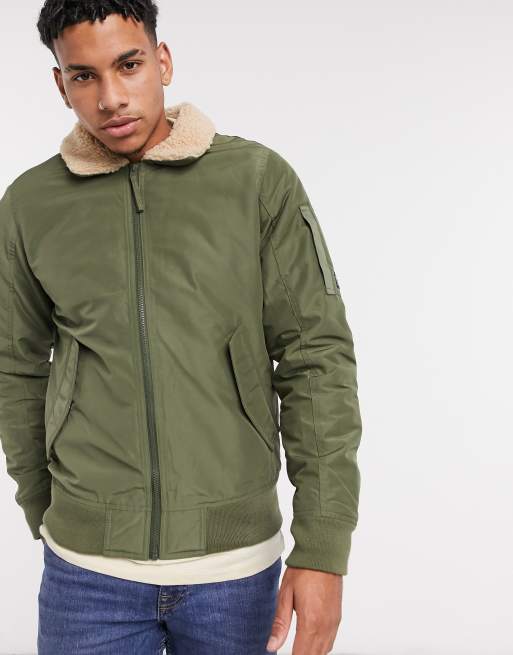 Mens bomber jacket shop with sherpa collar