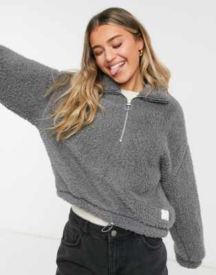 hollister half zip teddy pullover