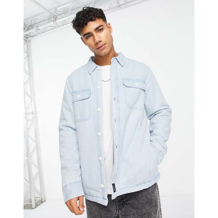 Hollister sherpa lined denim overshirt jacket in light wash ASOS