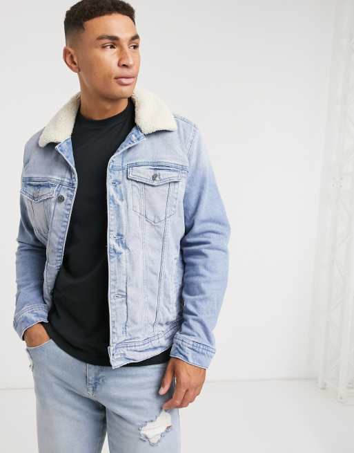 Hollister sherpa lined denim trucker jacket in light wash