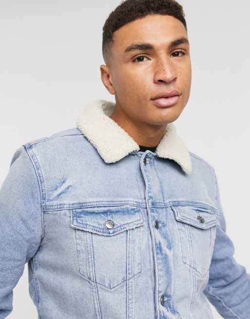 Hollister sherpa lined denim trucker jacket in light wash