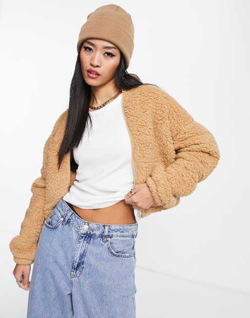 Hollister sherpa zipped jumper in tan | ASOS