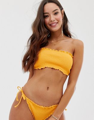 Hollister shirred bandeau bikini top | ASOS