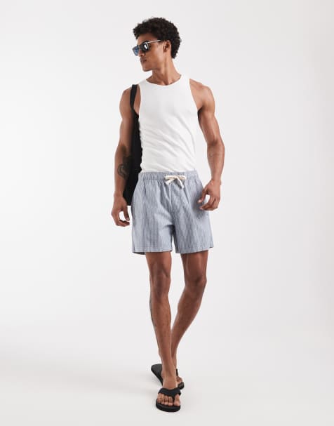 Hollister - Short à enfiler en lin rayé - Bleu - view 1