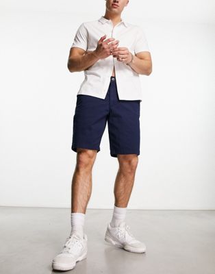 Hollister 9in flat front twill chino shorts in navy - ASOS Price Checker