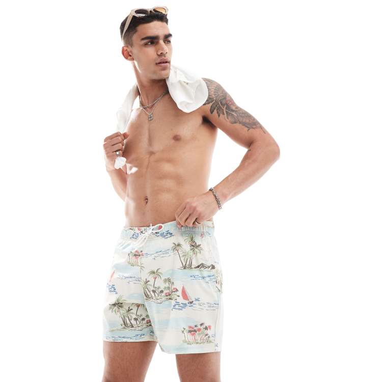 Hollister Short de bain 5 pouces a imprime plage Beige ASOS